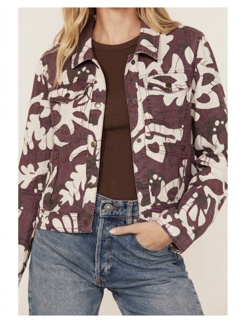 Obi Purple and White Floral Print Linen Blend Jacket